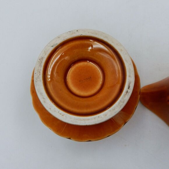 Brown Raised Diamond Pattern Footed Coffee Pot Sugar Bowl Japan Lidded Vintage - Picture 16 of 16